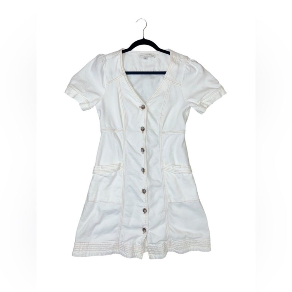 NWOT Anthropologie Pilcro Linen Blend White Button Front Dress w Pockets 8 - Picture 2 of 4
